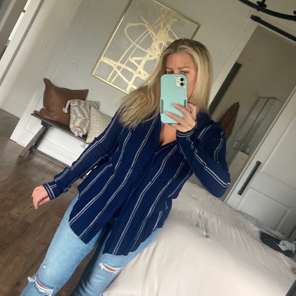 cloth & stone Loose Striped Collared Shirt